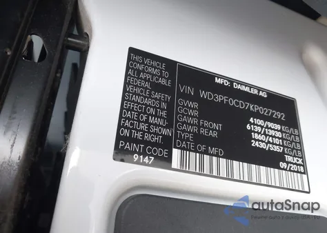 2019 Mercedes-Benz Sprinter 2500 Standard Roof V6 from USA, damaged, VIN WD3PF0CD7KP027292